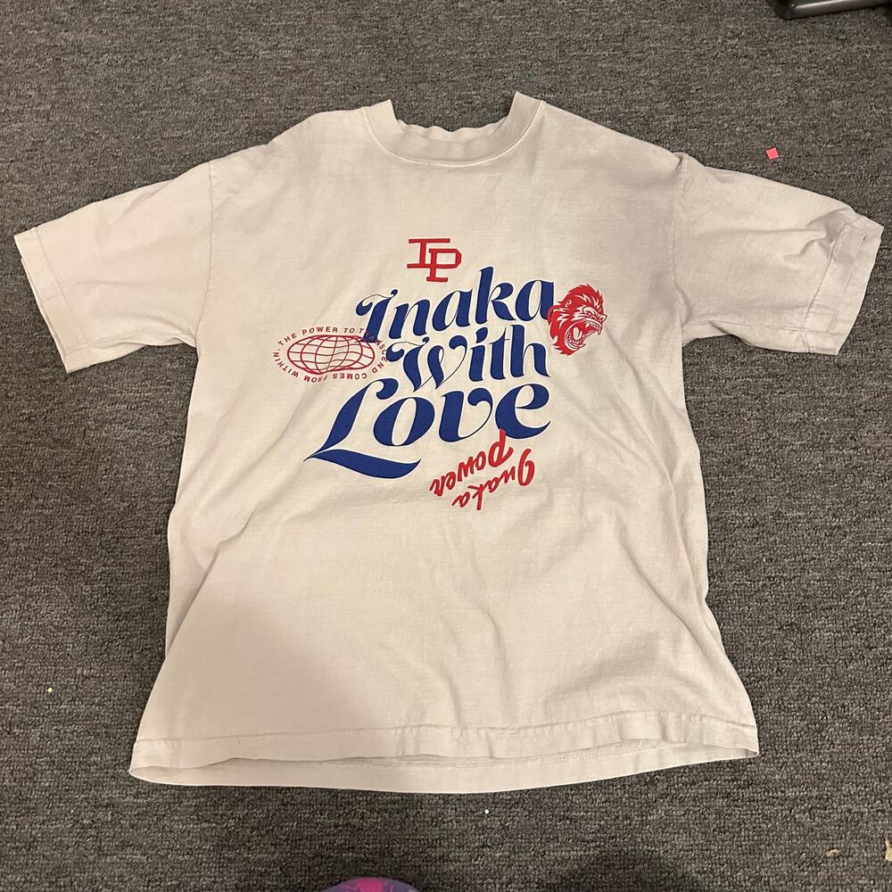 INAKA POWER Inaka With Love Graphic Tee Shirt Mens Medium Cream Gym Streetwear